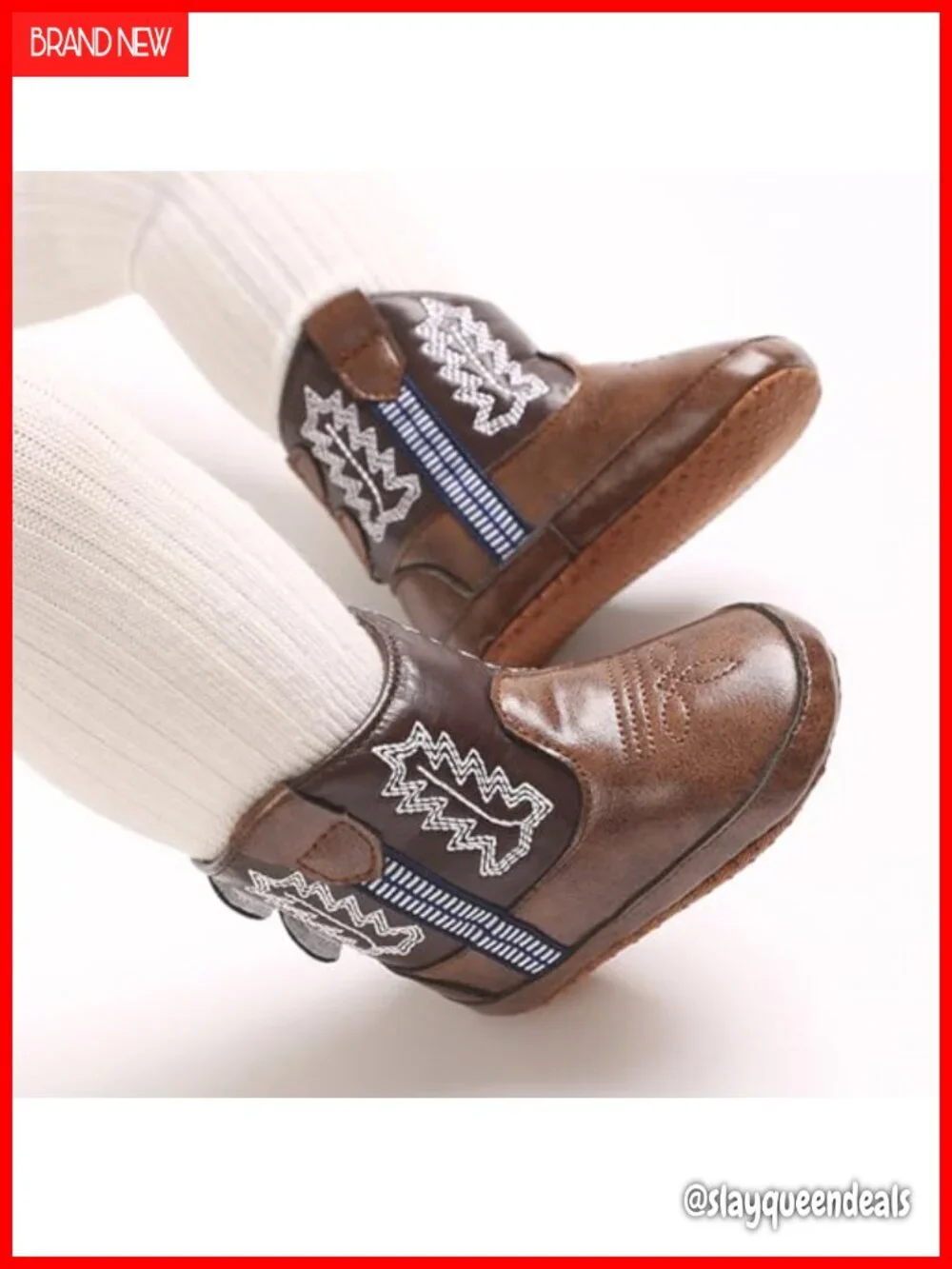 Newborn Infant Cowboy Boots Faux Leather Non-Slip Soft Sole First Walker
